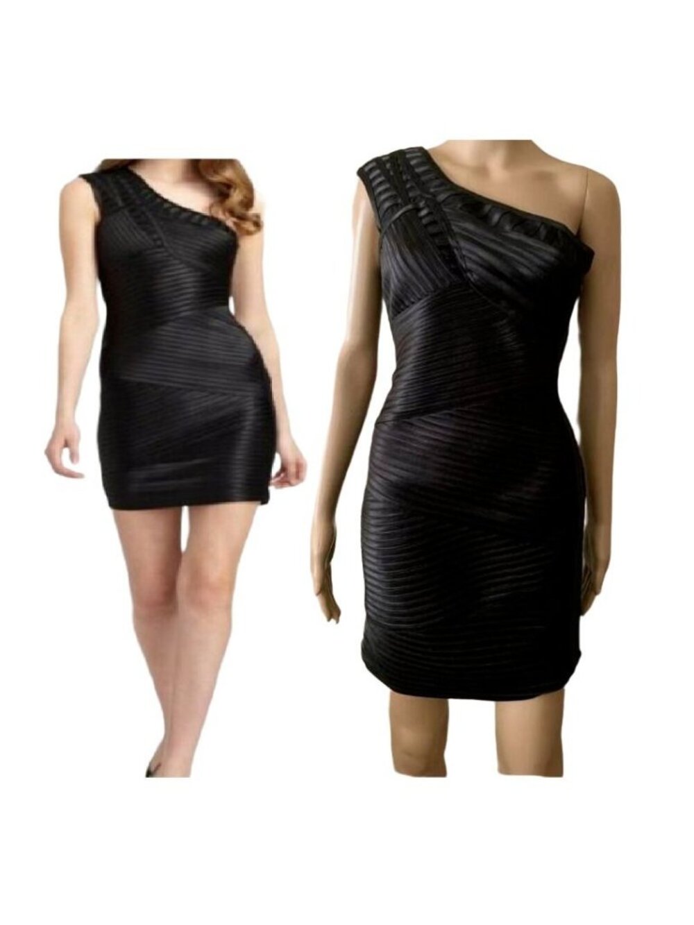 ⭐BCBGMAXAZRIA Black Eden One Shoulder Pleated Cocktail Dress Womens Sz 4 EUC